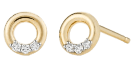 A pair of yellow gold stud earrings with diamonds.
