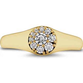 A yellow gold ring with a cluster of diamonds.