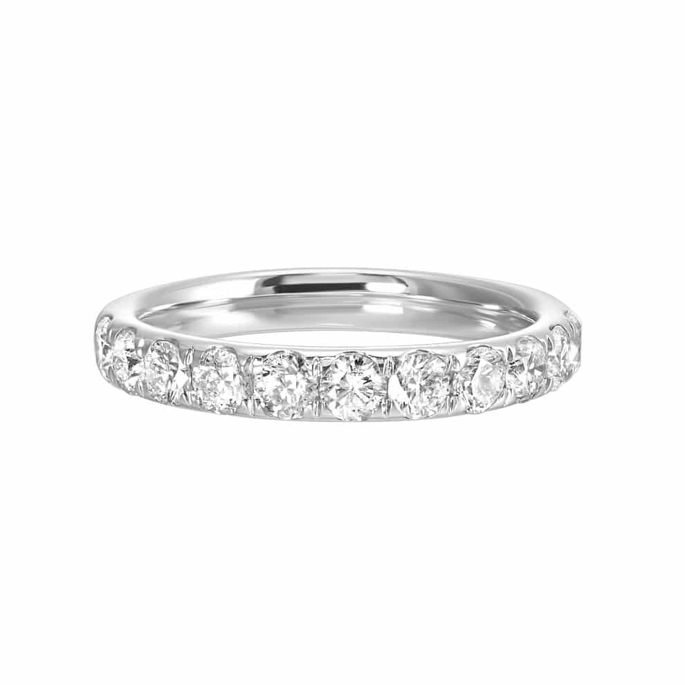 A white gold diamond eternity ring.