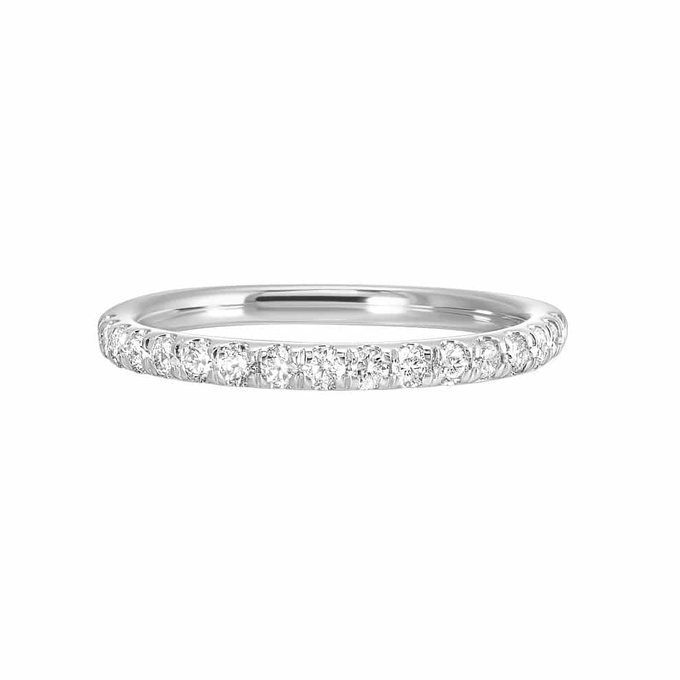 A white gold diamond eternity ring with pave set diamonds.