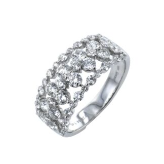 A white gold ring with diamonds.