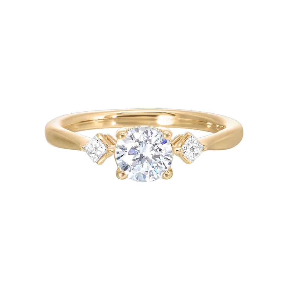 A yellow gold engagement ring with a diamond center stone.