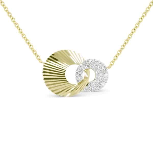 A yellow gold necklace with a diamond pendant.