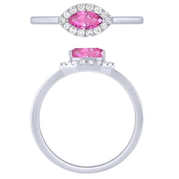 A pink sapphire and diamond ring.