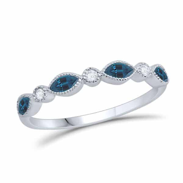 A blue topaz and diamond band ring.