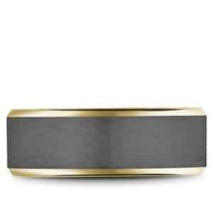 A men's wedding band in black and yellow gold.