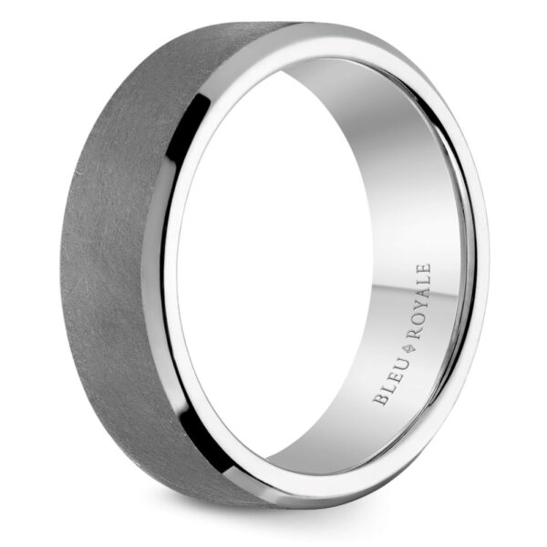 A men's tungsten wedding ring with a brushed finish.