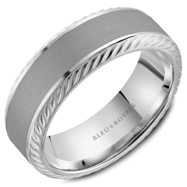 Blue ribbon men's wedding band product image.