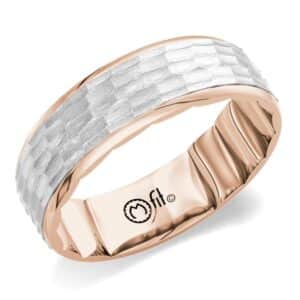 The men's hammered wedding band in rose and white gold.
