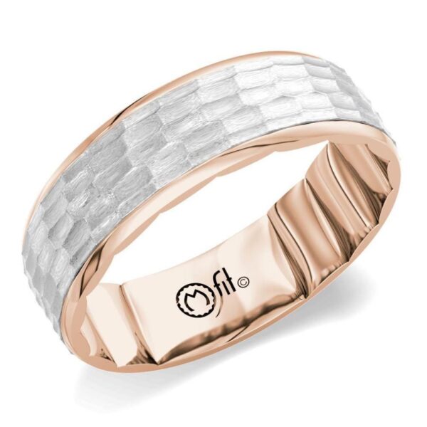 The men's hammered wedding band in rose and white gold.