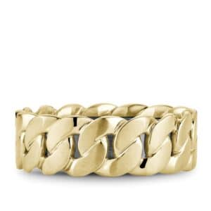A yellow gold ring with a chain link design.