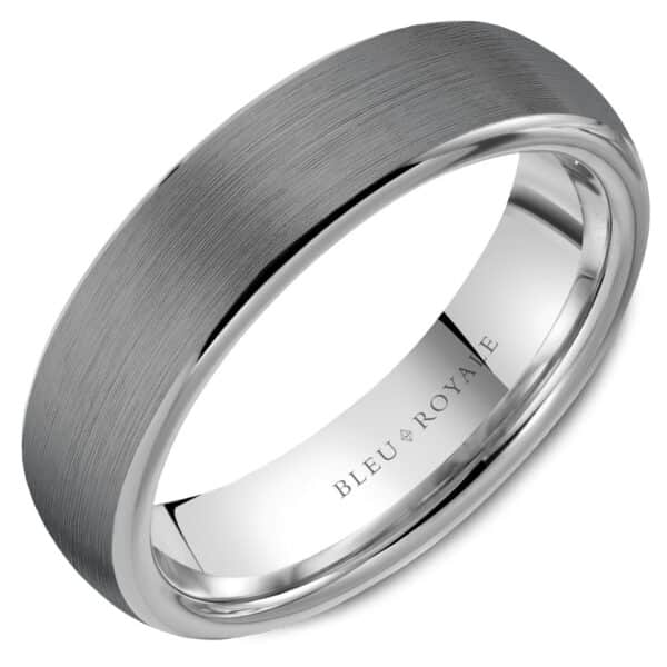 A men's wedding band with a brushed finish.