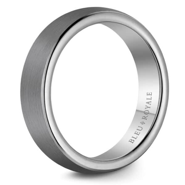 A men's wedding ring with a brushed finish.
