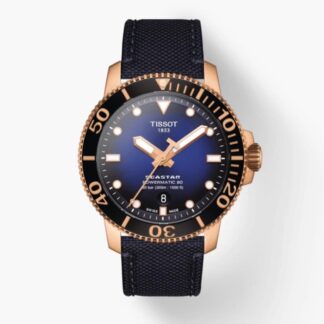 The tissot diver's watch with a blue dial.