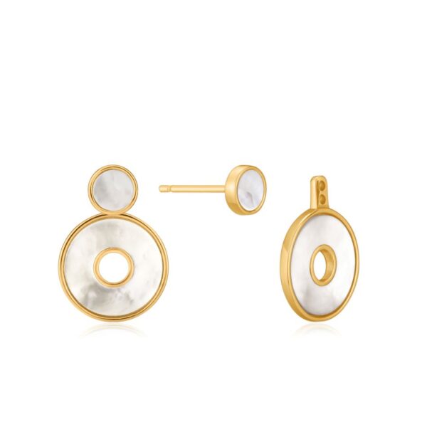 A pair of gold - plated earrings with mother of pearl.