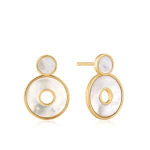 A pair of gold - plated mother of pearl earrings.