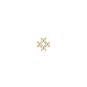 A small diamond stud earring in yellow gold.