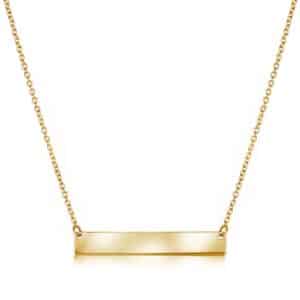 A gold bar necklace on a chain.