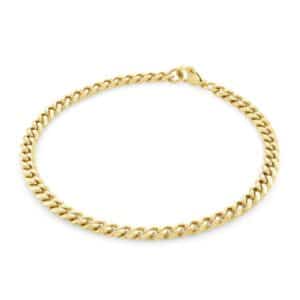 A yellow gold chain bracelet with an open clasp.