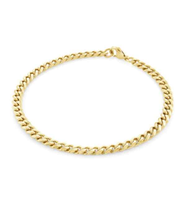 A yellow gold chain bracelet with an open clasp.