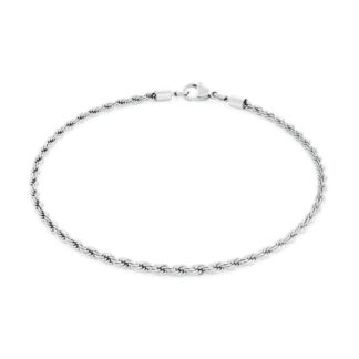 A silver rope bracelet on a white background.