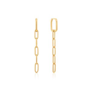 A pair of gold - plated chain earrings.