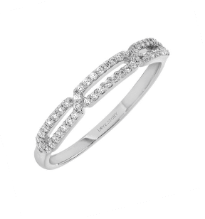 A white gold diamond band ring with two rows of diamonds.