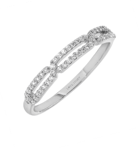 A white gold diamond band ring with two rows of diamonds.