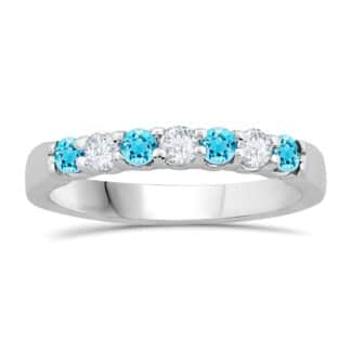 AQUAMARINE AND DIAMOND BIRTHSTONE BAND