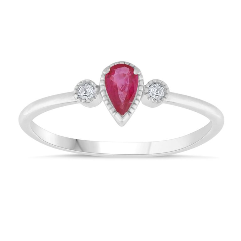 RUBY AND DIAMOND PEAR BIRTHSTONE RING