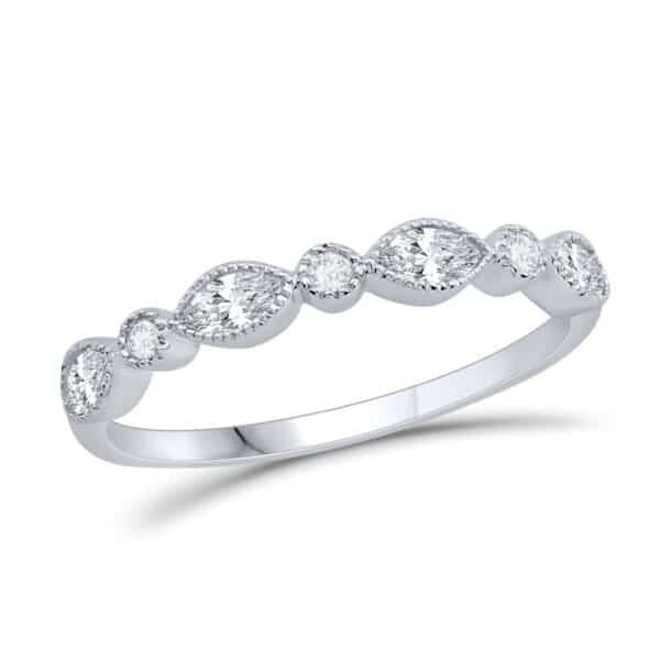 WHITE SAPPHIRE AND DIAMOND BIRTHSTONE BAND
