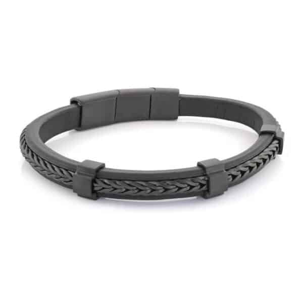 ITALGEM STEEL 7MM LEATHER & FRANCO BRACELET SLB497