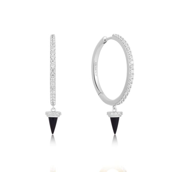 ANIA HAIE SILVER BLACK AGATE DROP HOOP EARRINGS E053-09H - Image 3