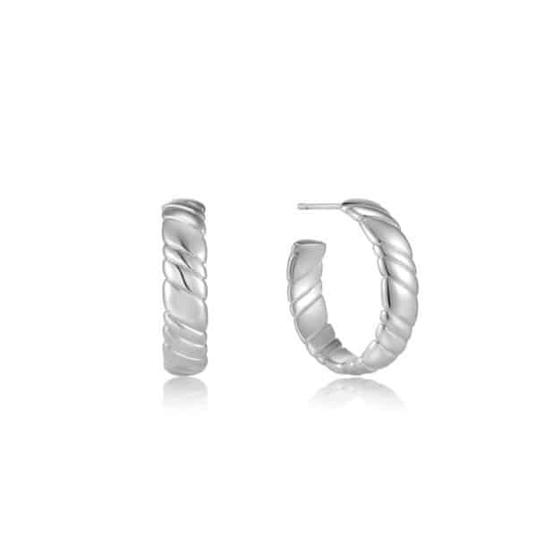 ANIA HAIE SILVER SMOOTH TWIST HOOP STUD EARRINGS E038-03H