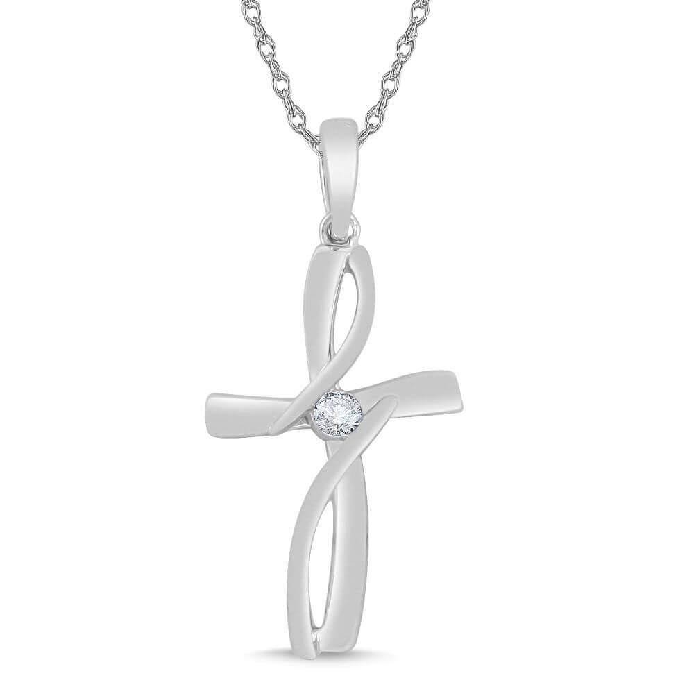 White gold and diamond cross necklace