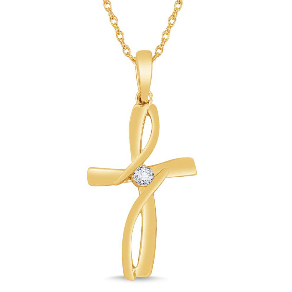 Yellow gold and diamond cross necklace