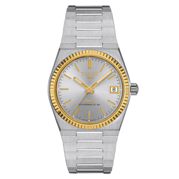 TISSOT PRX POWERMATIC 80 35MM STEEL AND 18K GOLD BEZEL T9312074103101