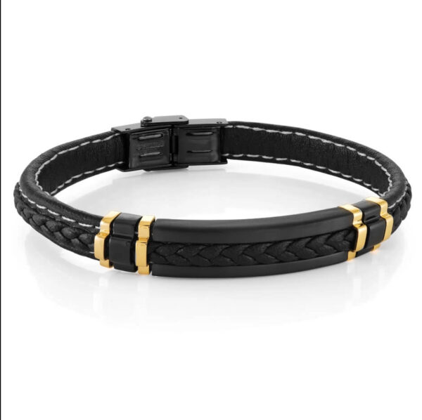 ITALGEM STEEL 8MM ACCENTED LEATHER BRACELET SLB476