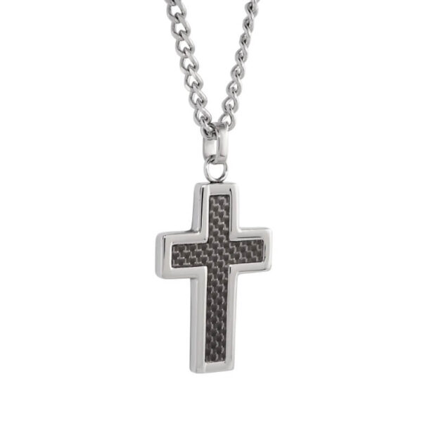 ITALGEM STEEL CARBON FIBER CROSS PENDANT SC18