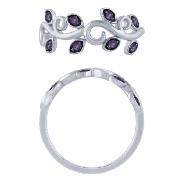 AMETHYST LEAF AND VINE BIRTHSTONE RING
