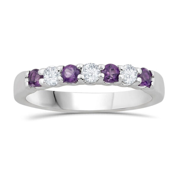 AMETHYST AND DIAMOND BIRTHSTONE BAND