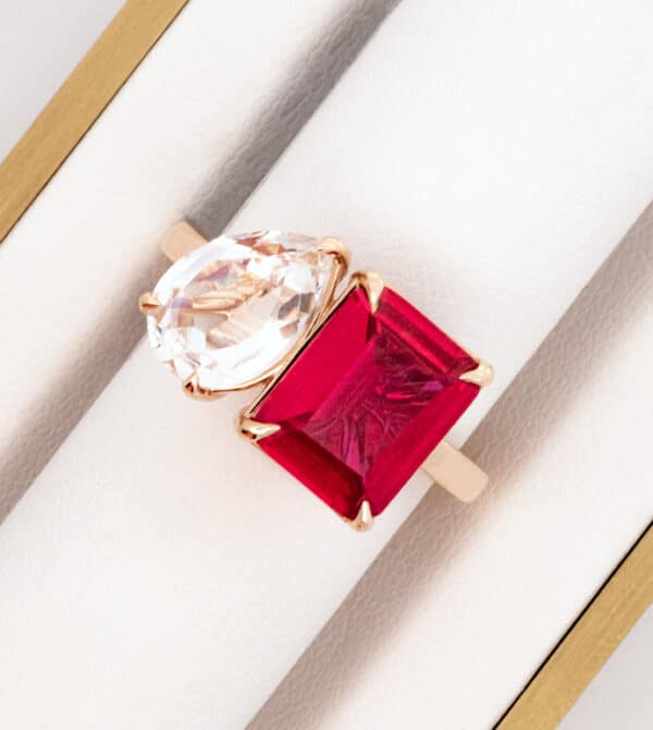 TWO STONE LAB-CREATED RUBY AND CUBIC ZIRCONIA RING