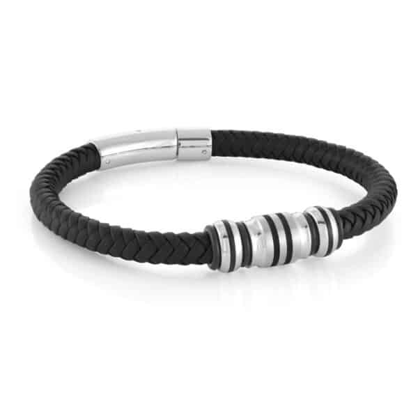 ITALGEM STEEL 10MM LEATHER BRACELET SLB526-8.25