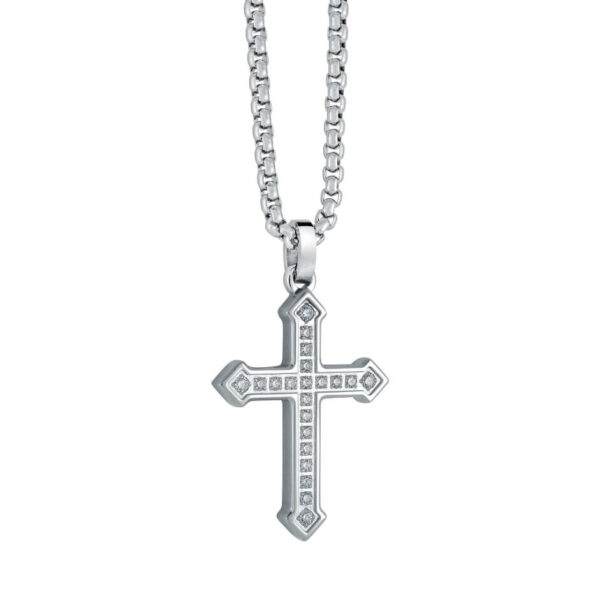 ITALGEM STEEL CZ ROMAN CROSS PENDANT SC169