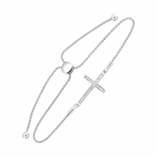 STERLING SILVER DIAMOND CROSS BRACELET BC10465-SSSC - Image 4