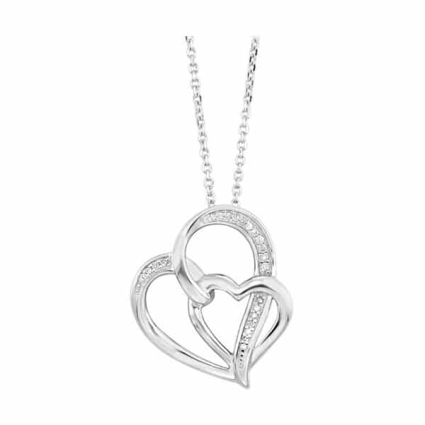 STERLING SILVER DIAMOND DOUBLE HEART NECKLACE PD10676-SSF - Image 3