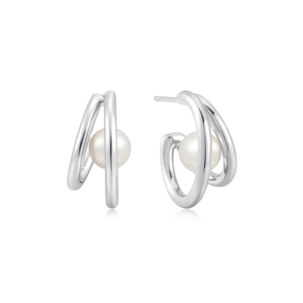 ANIA HAIE SILVER DUO FRESHWATER PEARL STUD HOOPS E058-07H