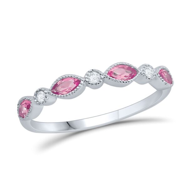 PINK TOURMALINE AND DIAMOND BIRTHSTONE BAND M5435