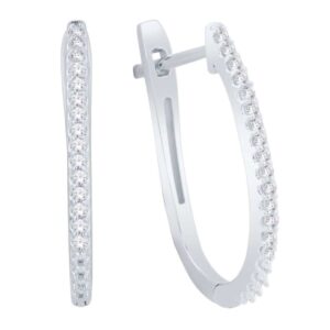 10K WHITE GOLD OVAL DIAMOND HOOP EARRINGS M3673