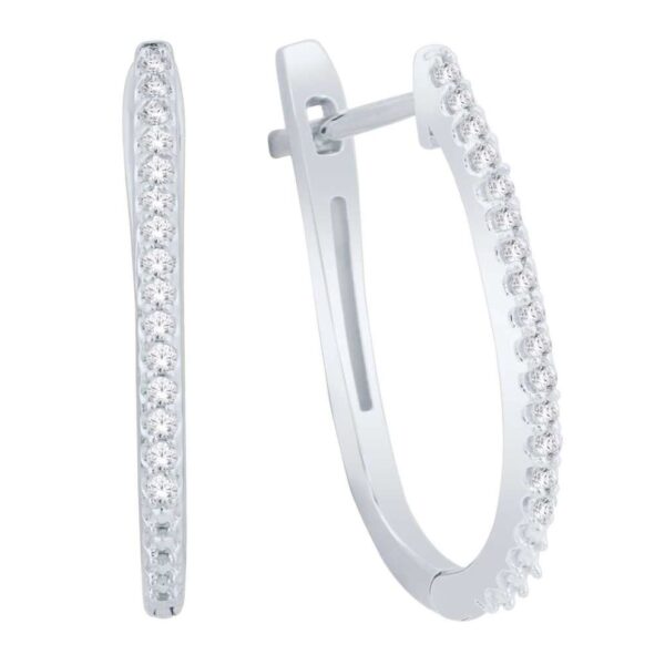 10K WHITE GOLD OVAL DIAMOND HOOP EARRINGS M3673